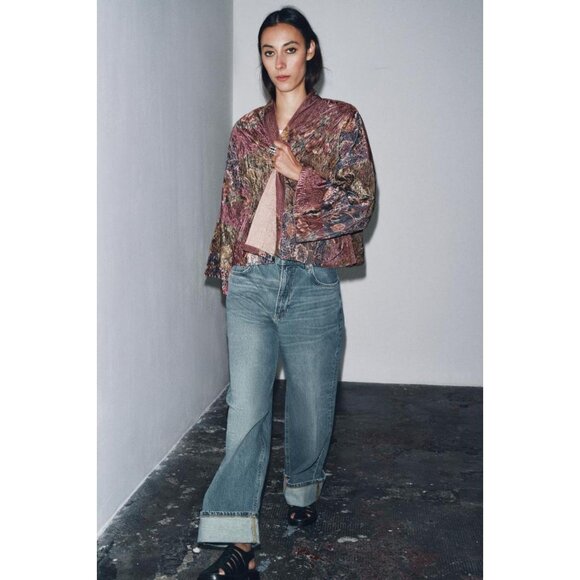 ZARA FLORAL PRINT VELVET KIMONO - Picture 2 of 7